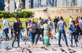 BARÃÂ¡ELONA, SPAIN - MAY 31, 2019: People in the square at the fountain